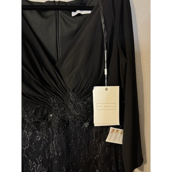 Mac Duggal 16 W Black Formal Long Sleeve Lace Applique Trumpet Gown 67896 NEW - Picture 10 of 10